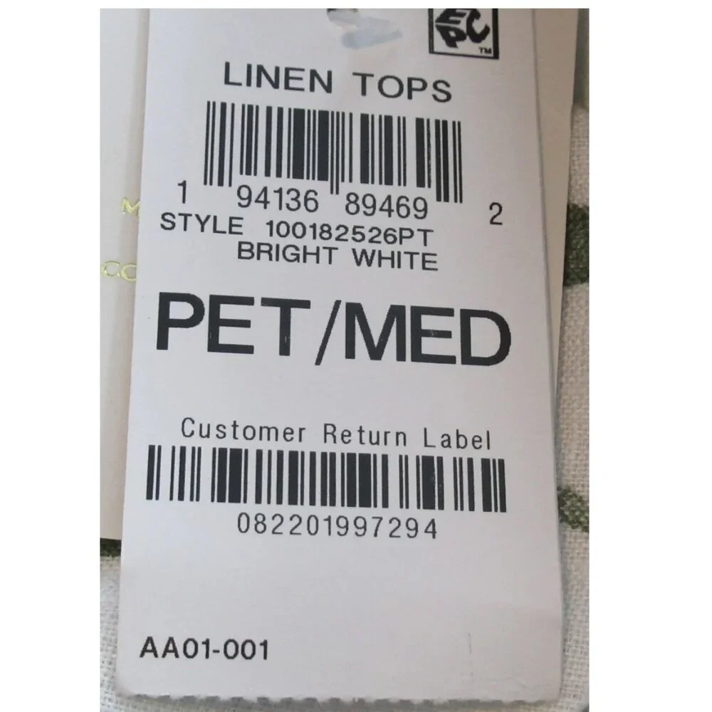 Charter Club Women's Petite 100% Linen Button-Front Shirt, White Green, PM - Picture 4 of 6